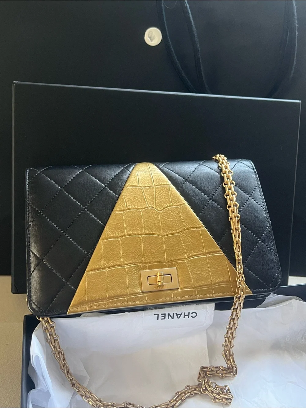 Chanel Reissue 2.55 crocodile Embossed and Lambskin leather WOC crossbody